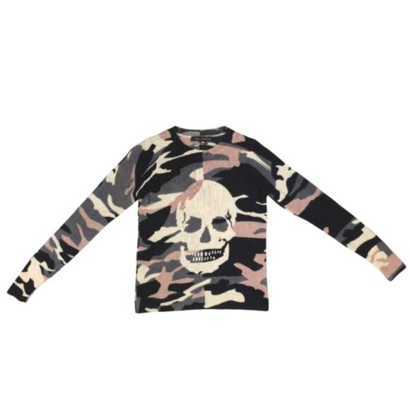 Skull Cashmere Crew Neck Camo Skull Sweater 100% Cashmere - Picture 2 of 9